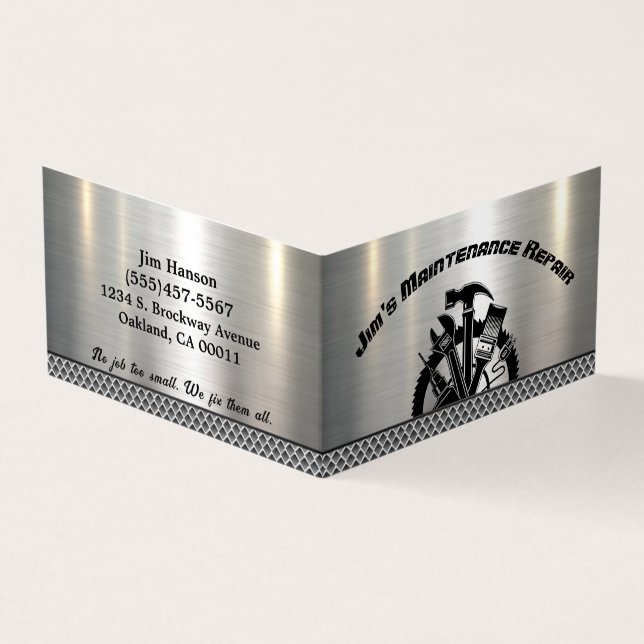 Handyman Steel Plate Maintenance Repair Service Business Card (Outside)