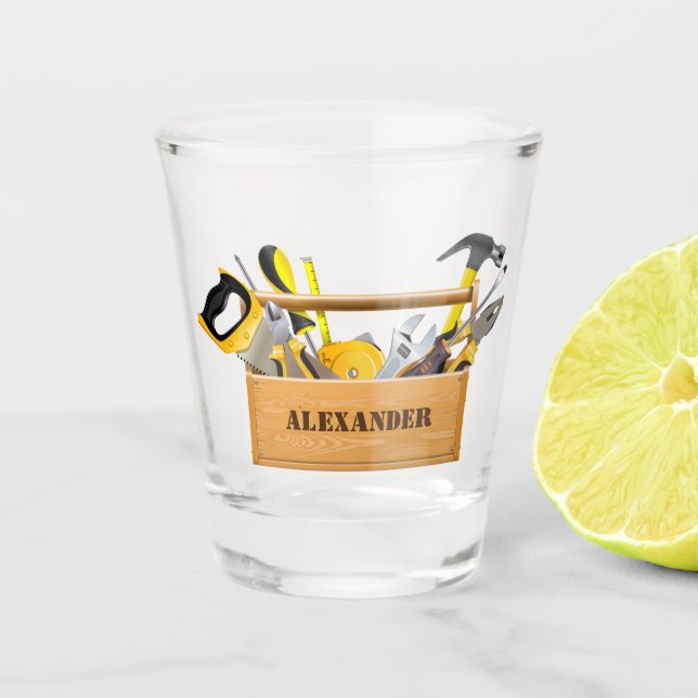 Handyman Tools and Gadgets Birthday Party Shot Glass (Front)