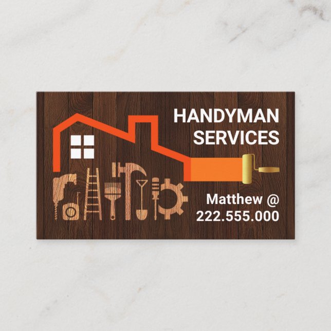 Handyman Tools Building On Wood Business Card (Front)