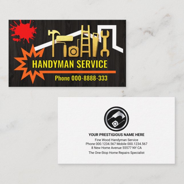 Handyman Tools Fixing Home Wood Panel Business Card (Front/Back)
