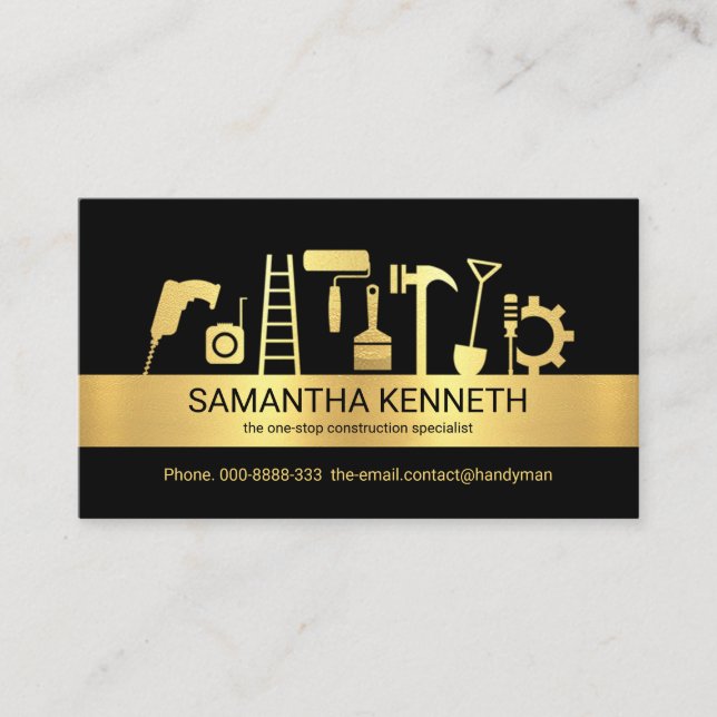Handyman Tools Gold Stripe Contractor Business Card (Front)