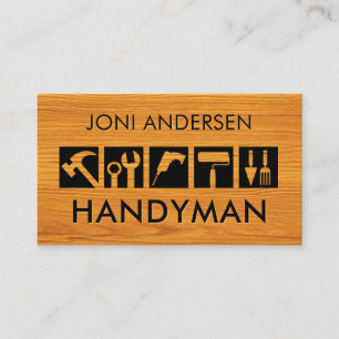 Handyman Tools Icon On Timber Business Card