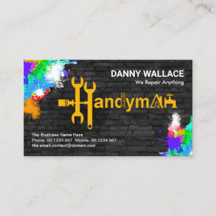 Handyman Tools Motif Paint Splatter On Brick Wall Business Card