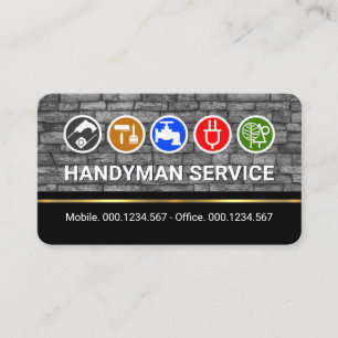 Handyman Tools On Bricks Gold Line Business Card