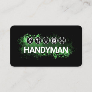 Handyman Tools On Green Paint Splatter Business Card