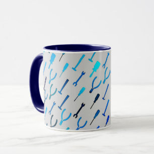 Handyman tools, on silver grey mug