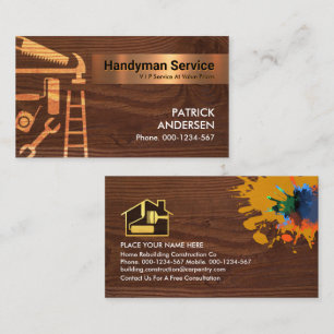 Handyman Tools On Timber Wood Grain Business Card