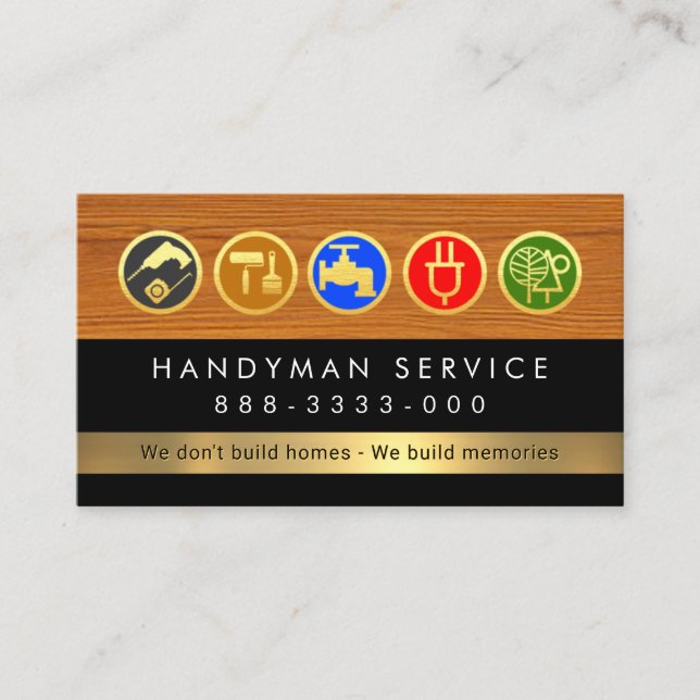 Handyman Tools On Timber Wood Layer Business Card (Front)