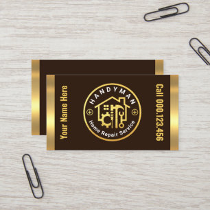 Handyman Tools Placard On Gold Stripes Business Card
