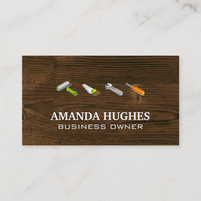 Handyman Tools | Wooden Boards Business Card (Front)