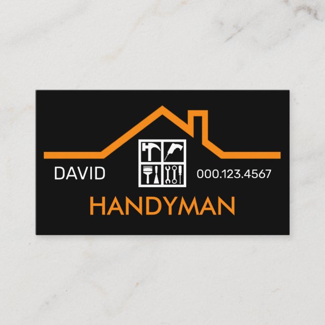 Handyman Window Frame Rooftop Building Business Card (Front)