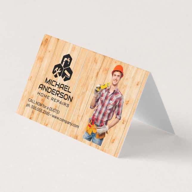 Handyman with Tool Belt | Home Repairs Business Card (Front)