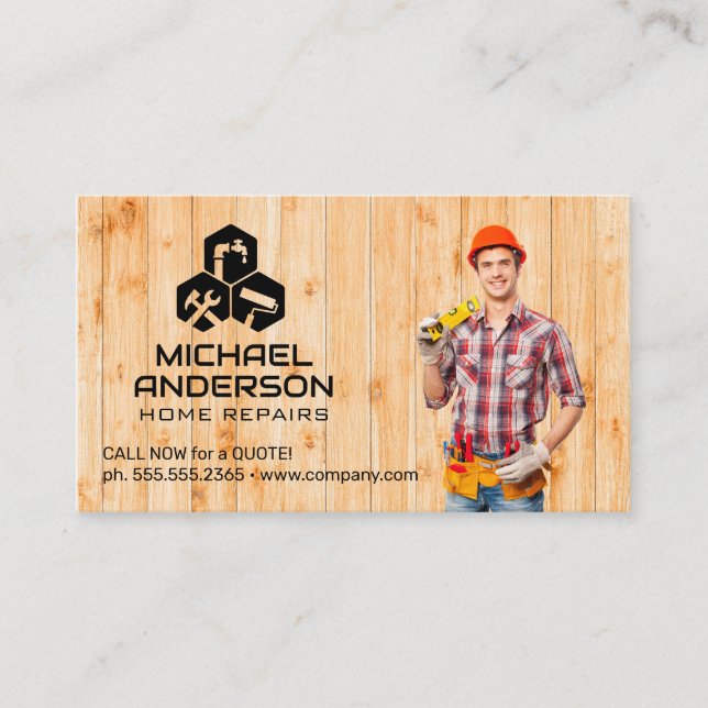 Handyman with Tool Belt | Home Repairs Business Card (Front)