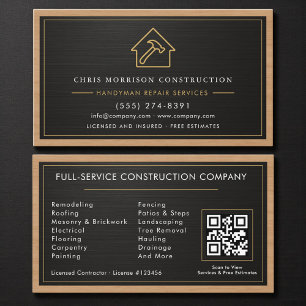 Handyman Wood Metallic Construction Black Gold Business Card