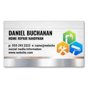 Handyman Wood Metallic House Services Magnetic Business Card