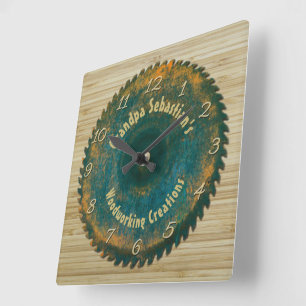 Handyman Woodworking Rustic Saw Blade Template Square Wall Clock