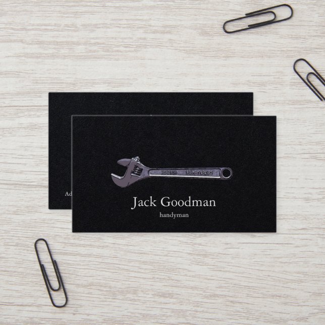 handyman wrench black business card (Front/Back In Situ)
