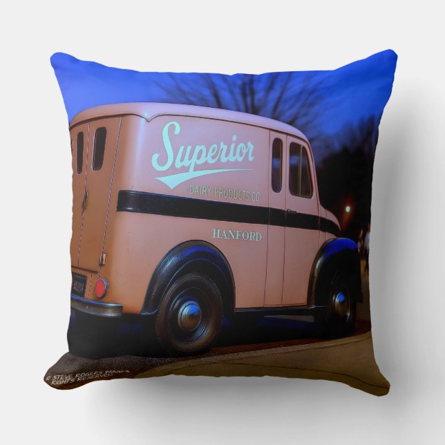 HANFORD AT DUSK. SUPERIOR DAIRY DELIVERY TRUCK. CUSHION (Front)
