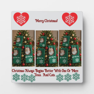 Hang A Cat Photo Towel In Christmas Tree Triptych Plaque