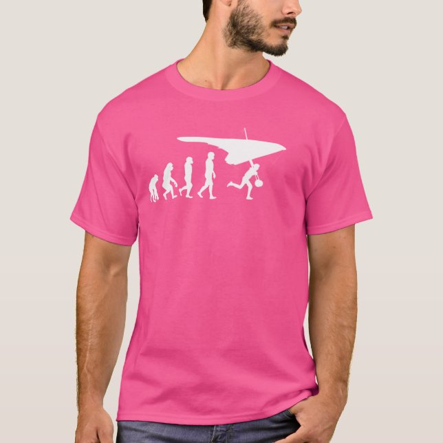 Hang Gliding Evolution Caveman Timeline Funny T-Shirt (Front)