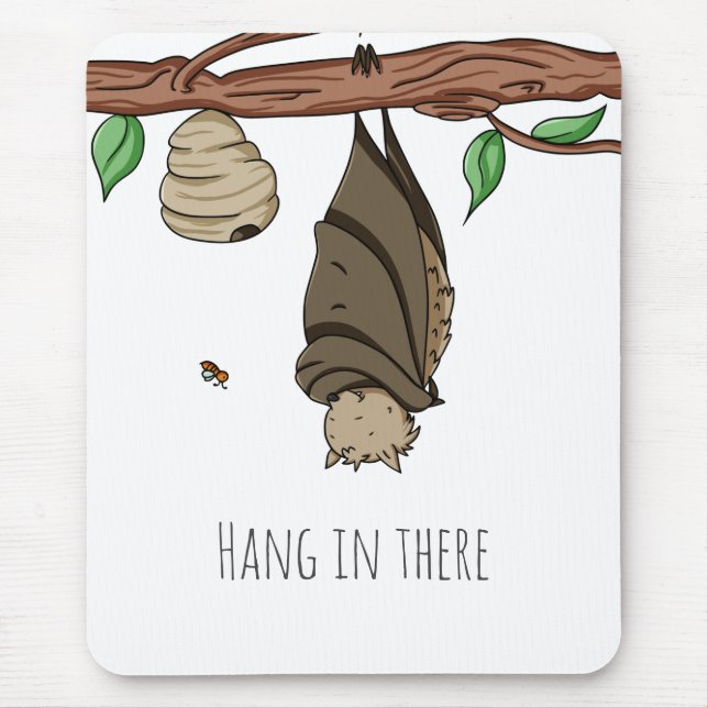 Hang in There Bat Sleeping Cartoon Mouse Mat (Front)