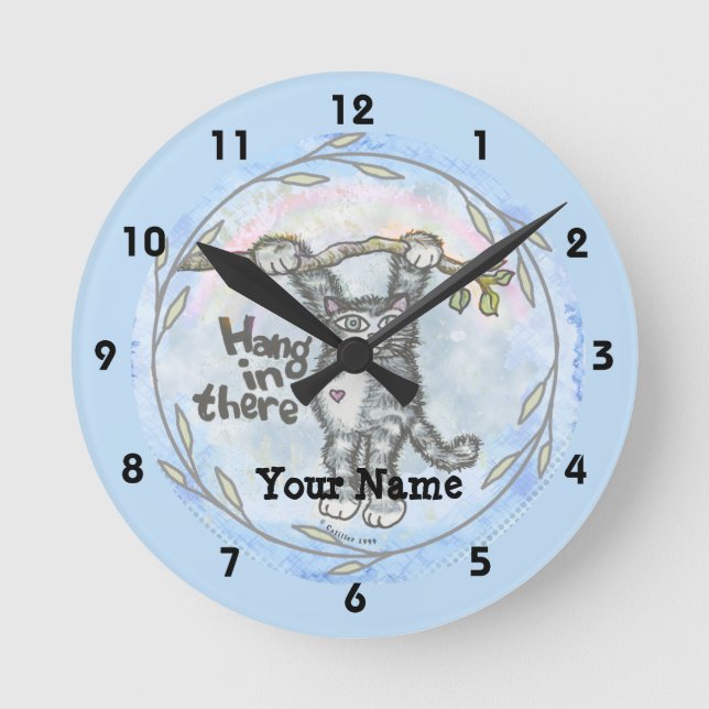 Hang In There Cat  custom name Clock (Front)