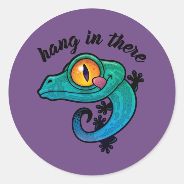 Hang In There Colourful Gecko Classic Round Sticker (Front)