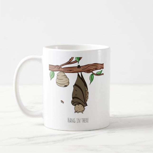Hang in There Cute Bat Sleeping Personalised Coffee Mug (Left)