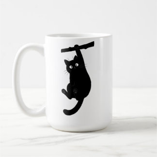 Hang in There Funny Black Cat Silhouett Coffee Mug
