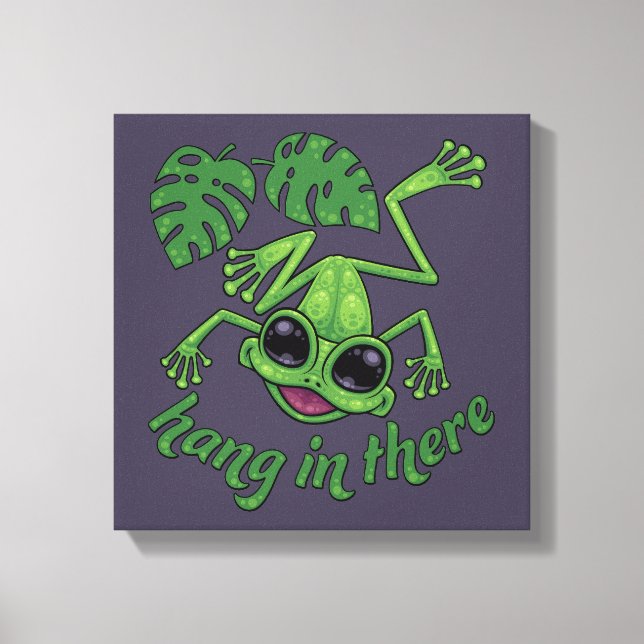 Hang In There Happy Green Tree Frog Canvas Print (Front)