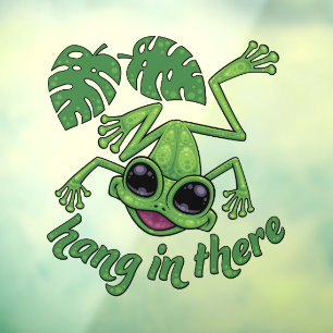 Hang In There Happy Green Tree Frog Window Cling