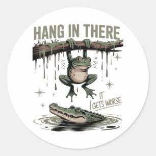 Hang In There It Gets Worse – Funny Frog & Crocodi Classic Round Sticker