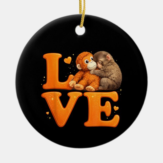Hang in There Punch Monkey Cute Baby Macaque  Ceramic Tree Decoration (Front)