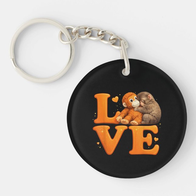 Hang in There Punch Monkey Cute Baby Macaque  Key Ring (Front)