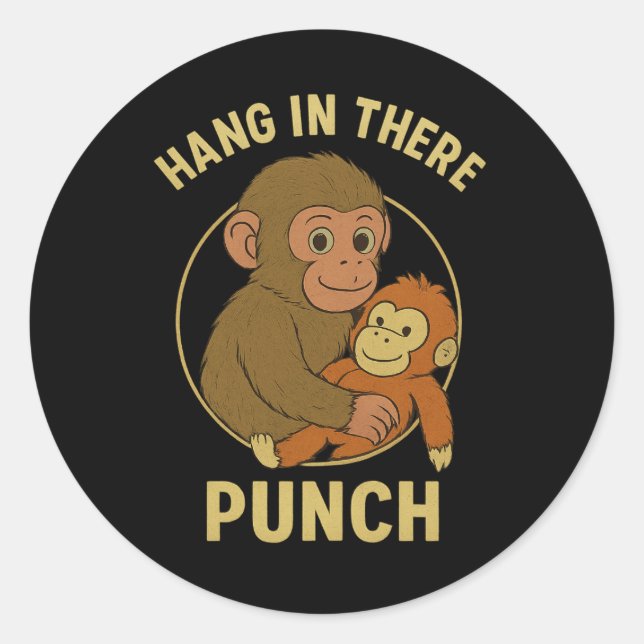 Hang In There Punch – Monkey on Vine Swing Classic Round Sticker (Front)