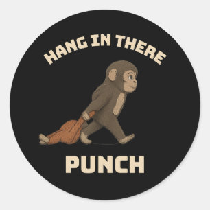 Hang In There Punch – Resilient Monkey with Plush Classic Round Sticker