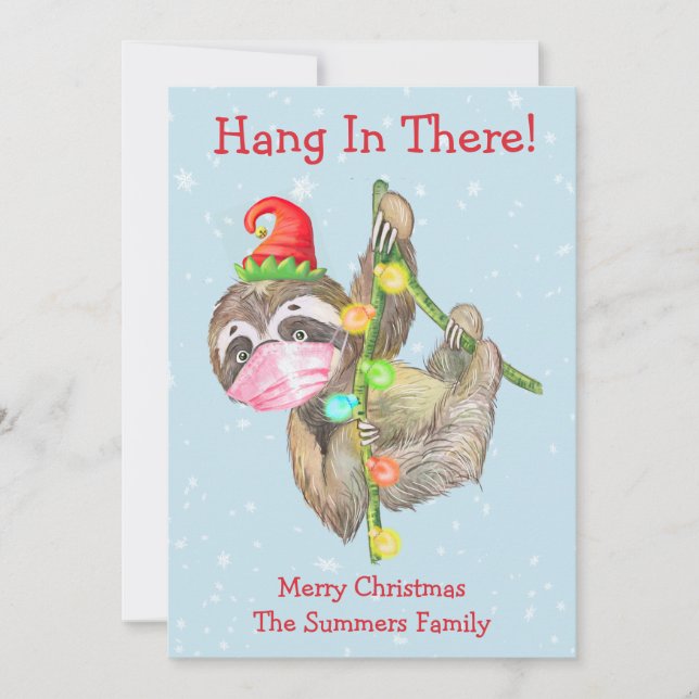 Hang in There Sloth 2021 Christmas Face mask Holiday Card (Front)