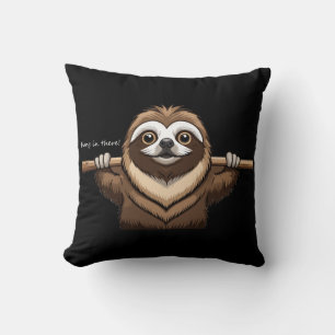 "Hang in There": Sloth's Encouraging Words Cushion