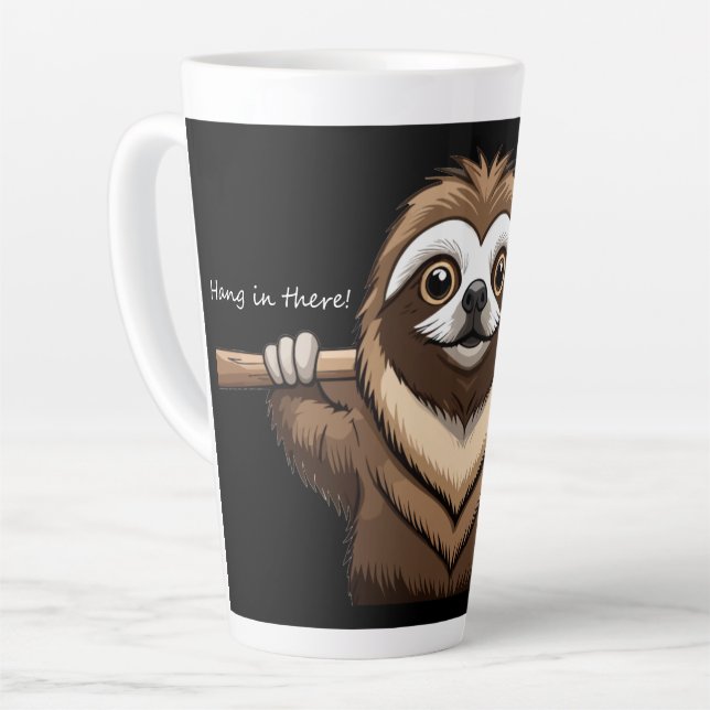 "Hang in There": Sloth's Encouraging Words Latte Mug (Left Angle)