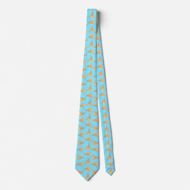 Hang Loose Shaka Hawaiian themed tie in light blue (Front)