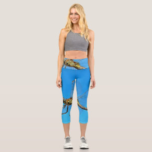 Hang On Artistic Dragonfly Against Cerulean Blue Capri Leggings