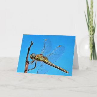Hang On Artistic Dragonfly Against Cerulean Blue Card