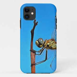 Hang On Artistic Dragonfly Against Cerulean Blue iPhone 11 Case