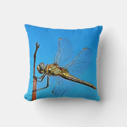 Hang On Artistic Dragonfly Against Cerulean Blue Cushion