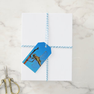 Hang On Artistic Dragonfly Against Cerulean Blue Gift Tags
