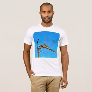 Hang On Artistic Dragonfly Against Cerulean Blue T-Shirt