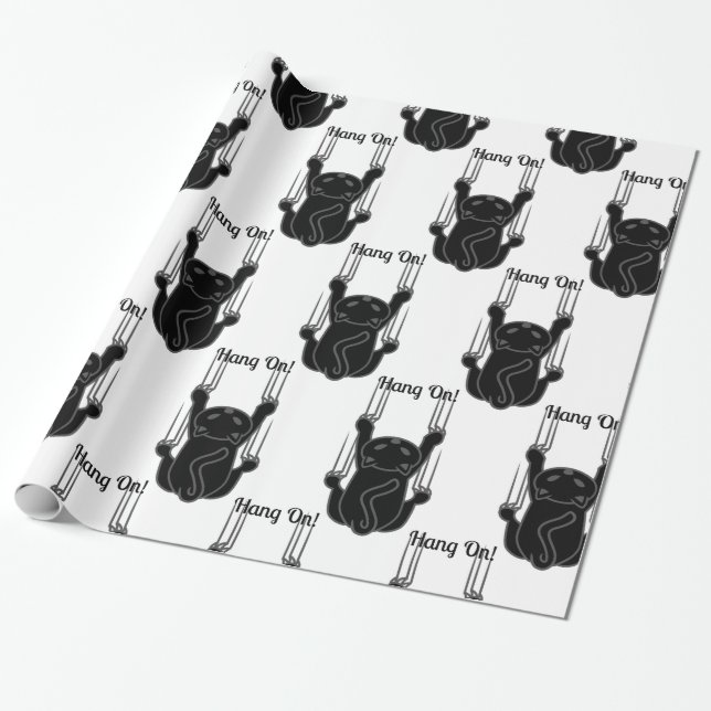 Hang On Black Cat Thunder_Cove Wrapping Paper (Unrolled)
