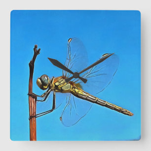 Hang On In There Artistic Dragonfly Square Wall Clock