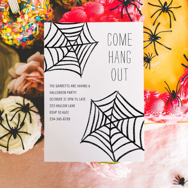 Hang Out Spider Web Illustration Halloween Party Invitation (Come Hang Out - Spider web illustrations Halloween party invitation.)