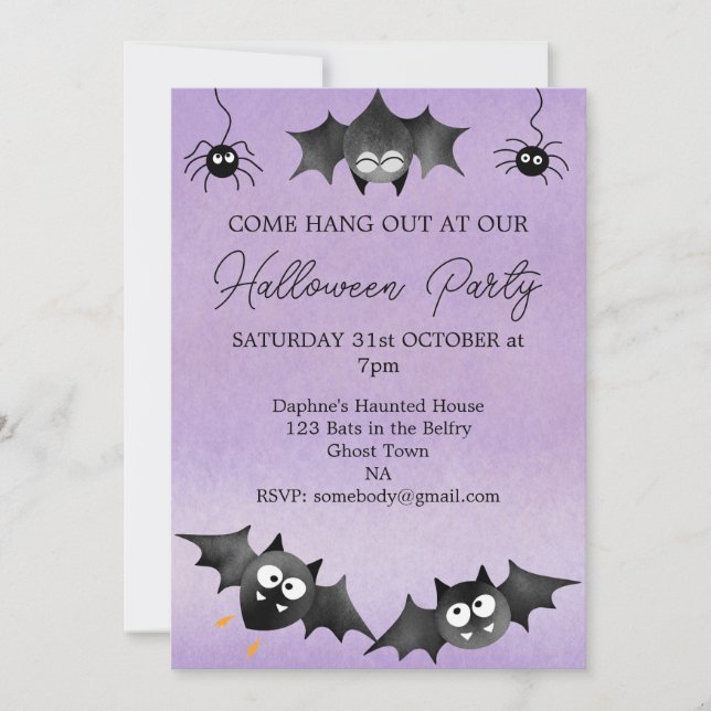 Hang out with the Bats Cute Halloween Invitation (Front)